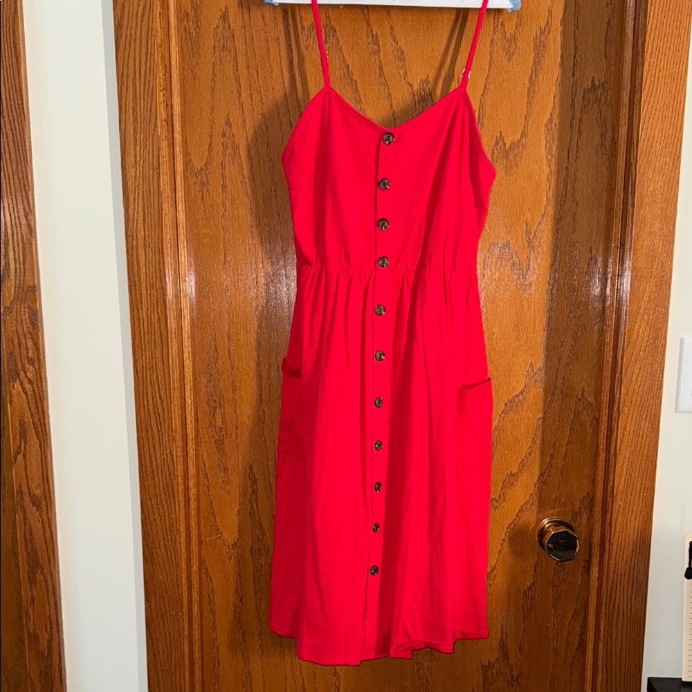 Alife Vibrant Red Button-Down Midi Dress